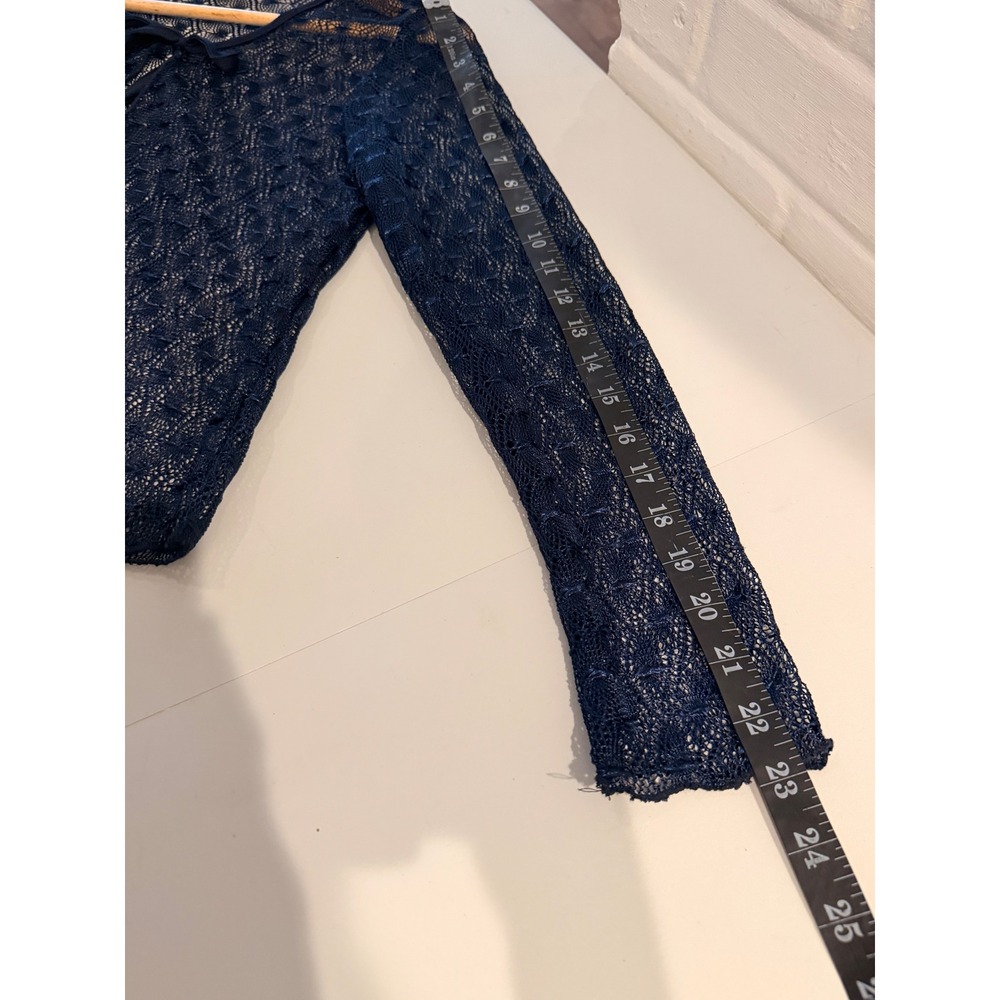 Y2K Navy Blue Lace Tie Front Cardigan Sheer Knit Shrug Top Womens Academia S‎ - Picture 10 of 10